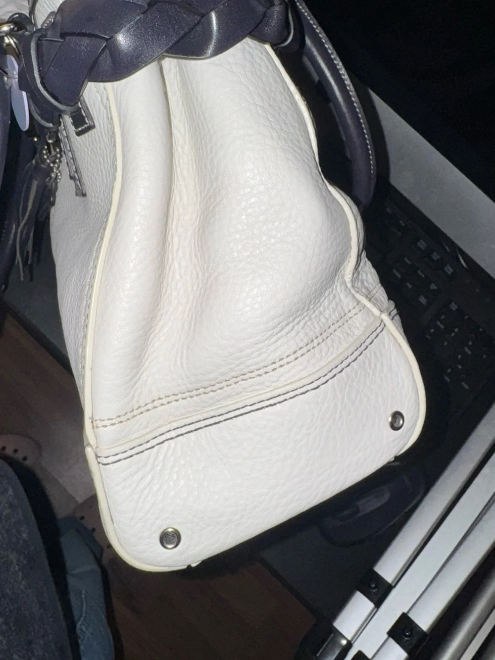 Coach Two-Tone White and Black Leather Satchel with Tassel New Never used